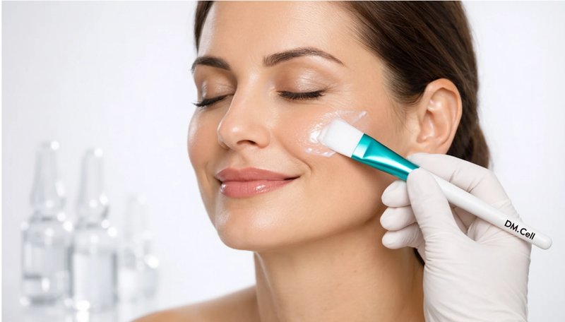 Soin visage professionnel pour une peau éclatante, appliqué par une esthéticienne européenne souriante, image B2B pour formation esthétique